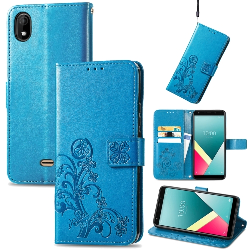 

For Wiko Y61 Four-leaf Clasp Embossed Buckle Mobile Phone Protection Leather Case with Lanyard & Card Slot & Wallet & Bracket Function(Blue)