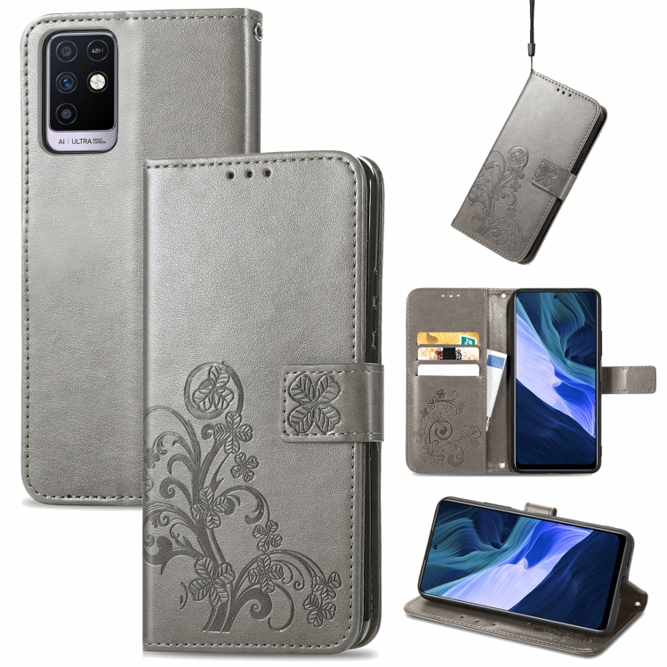 For Infinix Note 10 Four-leaf Clasp Embossed Buckle Mobile Phone Protection Leather Case with Lanyard & Card Slot & Wallet & Bracket Function(Grey)
For Infinix Note 10 Four-leaf Clasp Embossed Buckle Mobile Phone Protection Leather Case with Lanyard & Card Slot & Wallet & Bracket Function(Grey)