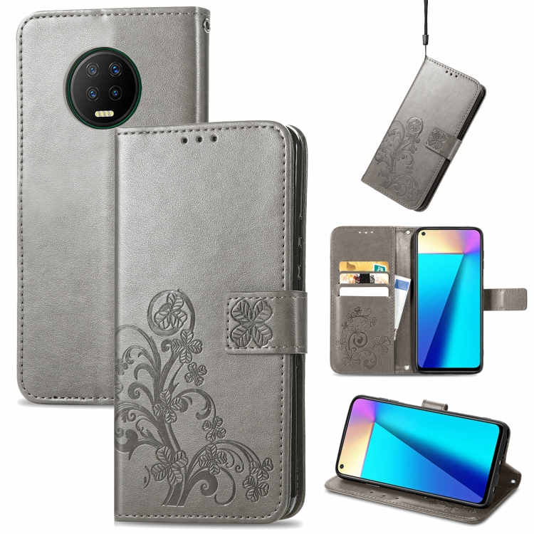 For Infinix Note 7 Four-leaf Clasp Embossed Buckle Mobile Phone Protection Leather Case with Lanyard & Card Slot & Wallet & Bracket Function(Grey)
For Infinix Note 7 Four-leaf Clasp Embossed Buckle Mobile Phone Protection Leather Case with Lanyard & Card Slot & Wallet & Bracket Function(Grey)