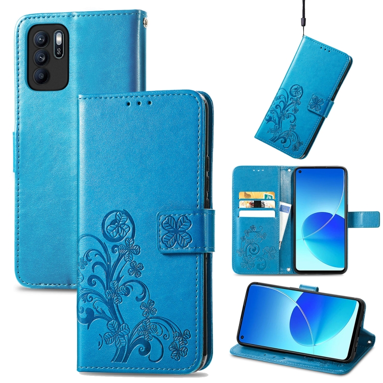 For OPPO Reno6 Z Four-leaf Clasp Embossed Buckle Mobile Phone Protection Leather Case with Lanyard & Card Slot & Wallet & Bracket Function(Blue)
For OPPO Reno6 Z Four-leaf Clasp Embossed Buckle Mobile Phone Protection Leather Case with Lanyard & Card Slot & Wallet & Bracket Function(Blue)