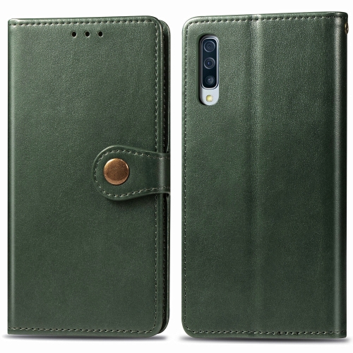 For Galaxy A50S Retro Solid Color Leather Buckle Phone Case with Lanyard & Photo Frame & Card Slot & Wallet & Stand Function(Green)
For Galaxy A50S Retro Solid Color Leather Buckle Phone Case with Lanyard & Photo Frame & Card Slot & Wallet & Stand Function(Green)