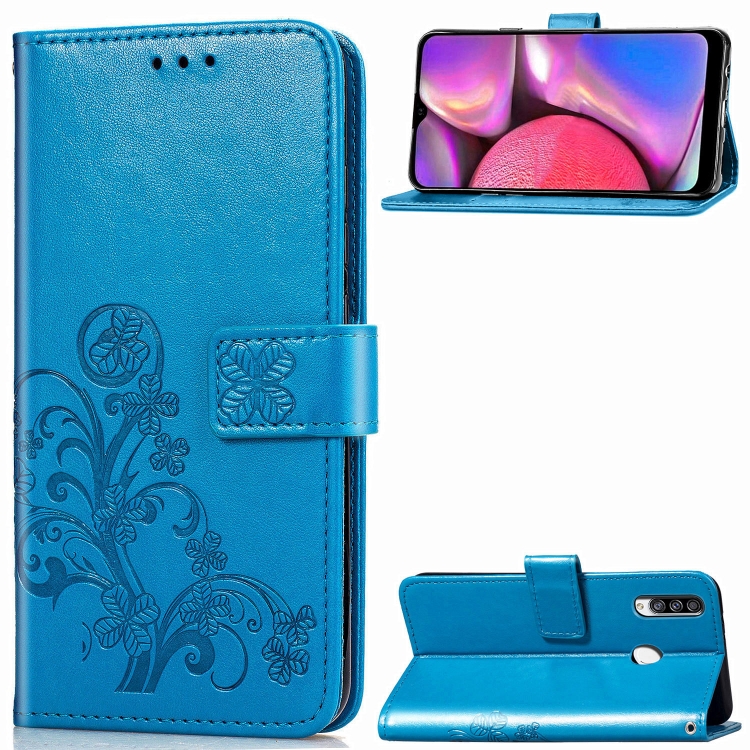 For Galaxy A20S Four-leaf Clasp Embossed Buckle Mobile Phone Protection Leather Case with Lanyard & Card Slot & Wallet & Bracket Function(Blue)
For Galaxy A20S Four-leaf Clasp Embossed Buckle Mobile Phone Protection Leather Case with Lanyard & Card Slot & Wallet & Bracket Function(Blue)