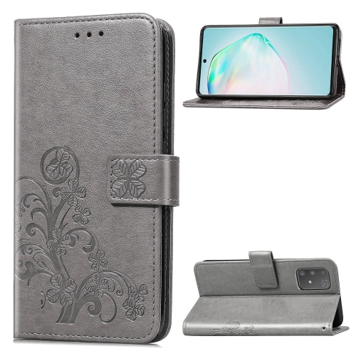 

For Galaxy S10 Lite / A91 / M80s Lucky Clover Pressed Flowers Pattern Leather Case with Holder & Card Slots & Wallet & Hand Strap(Gray)