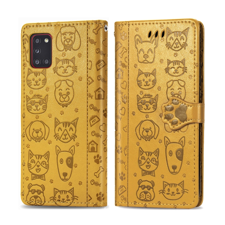 For Galaxy A31 Cute Cat and Dog Embossed Horizontal Flip Leather Case with Bracket / Card Slot / Wallet / Lanyard(Yellow)
For Galaxy A31 Cute Cat and Dog Embossed Horizontal Flip Leather Case with Bracket / Card Slot / Wallet / Lanyard(Yellow)
