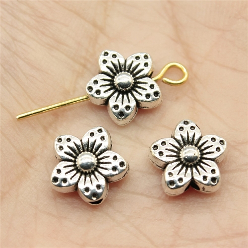30 PCS Tibetan Silver Alloy Flower Charms Beads Flower Spacer Beads Charm, Size: 9x9x5mm
30 PCS Tibetan Silver Alloy Flower Charms Beads Flower Spacer Beads Charm, Size: 9x9x5mm