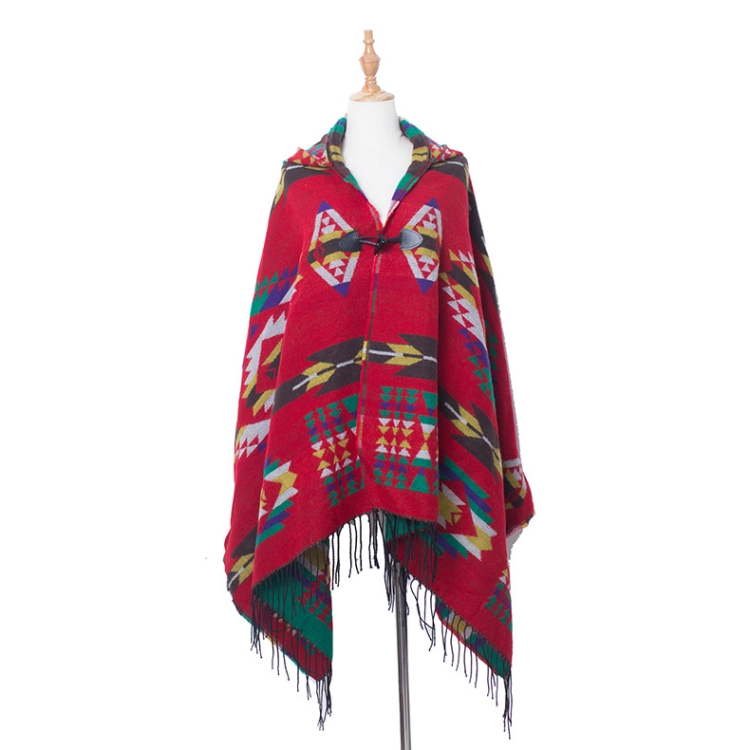 Autumn And Winter Horn Buckle Ethnic Style Hooded Cloak Shawl Bohemian Hooded Shawl, Size:135-175cm(A Style Red)
Autumn And Winter Horn Buckle Ethnic Style Hooded Cloak Shawl Bohemian Hooded Shawl, Size:135-175cm(A Style Red)