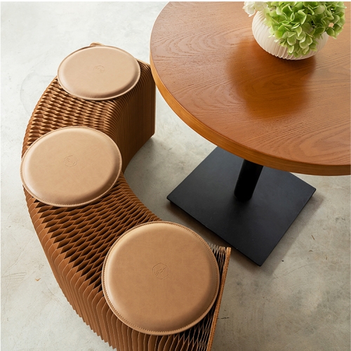 

Home Furniture Softeating Modern Design Accordin Folding Paper Stool Sofa Chair Kraft Paper Relaxing Foot living & Dining Room(Height 42cm Brown 3 Seat + 3 Person Apricot Skin Pad)