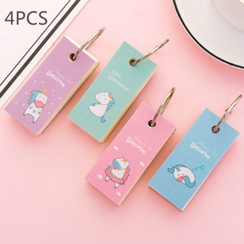 

4 PCS Cute Rainbow Unicorn Pattern Mini Ring Buckle Blank Word Book Card Tearable Notepads