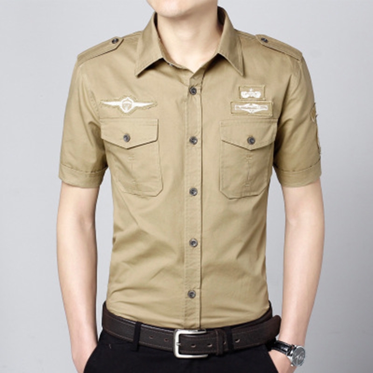 Fashion Casual Military Solid Color Pocket Short Sleeve Loose Turn-down Collar Shirt(Khaki)
Fashion Casual Military Solid Color Pocket Short Sleeve Loose Turn-down Collar Shirt(Khaki)