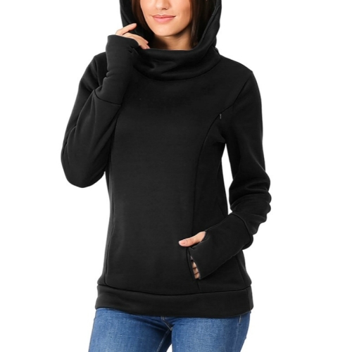 

Breastfeeding Pregnant Women Plus Velvet Thickening Hooded Long Sleeve Hidden Ppen Sweater, Size:L(Black)