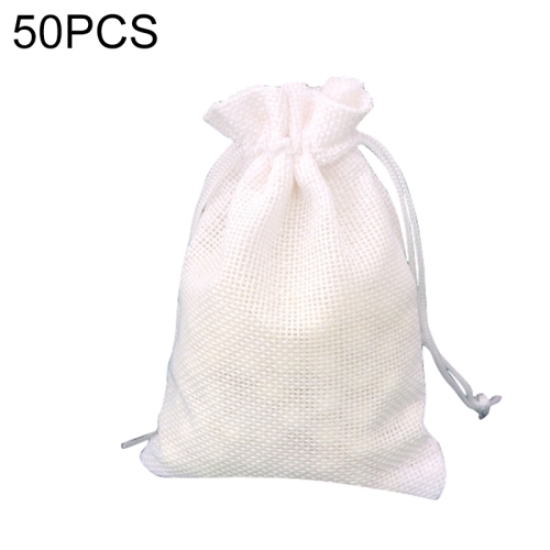 

50 PCS Multi size Linen Jute Drawstring Gift Bags Sacks Wedding Birthday Party Favors Drawstring Gift Bags, Size:7x9cm(White)
