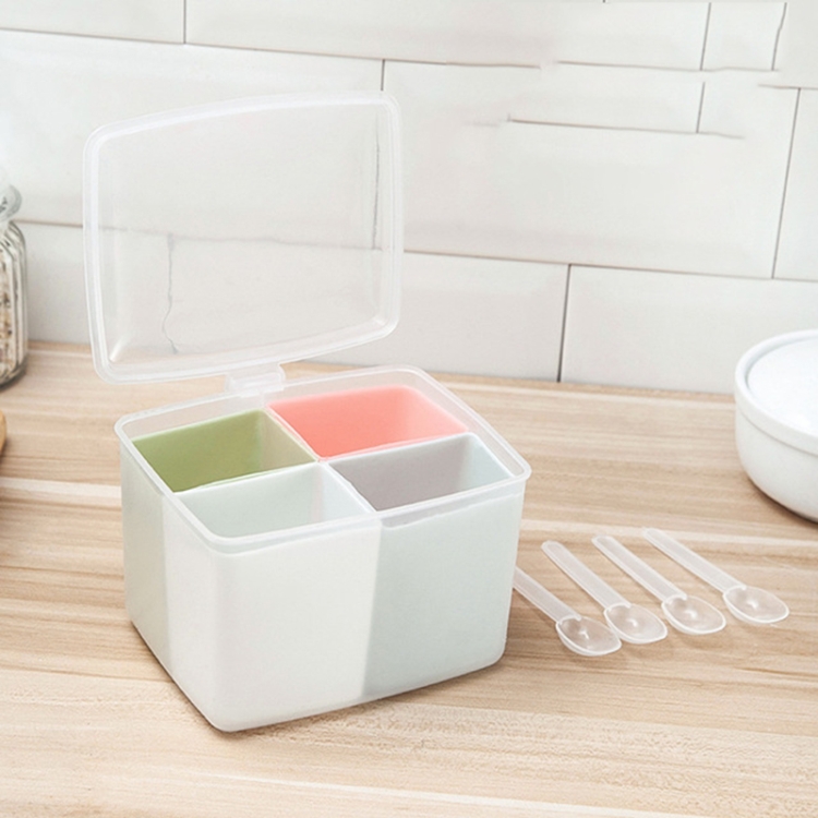 Household Kitchen Split Combined Fresh Box Three Grid Spice Box with Spoon, Style:Square 
Household Kitchen Split Combined Fresh Box Three Grid Spice Box with Spoon, Style:Square