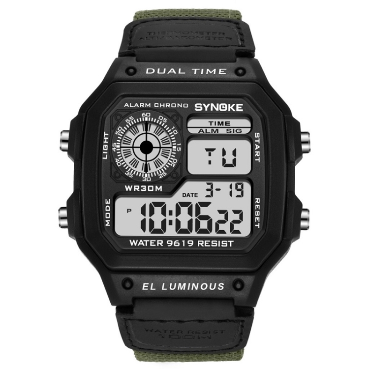 SYNOKE 9619B Nylon Canvas Strap Luminous Waterproof Digital Watch(Black Head Green Belt)
SYNOKE 9619B Nylon Canvas Strap Luminous Waterproof Digital Watch(Black Head Green Belt)