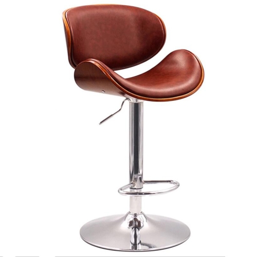 

Modern Bar Stool Adjustable Height Swivel Walnut Bentwood PU Leather Chair Cafe Bar Stool(Long Pole Brown)
