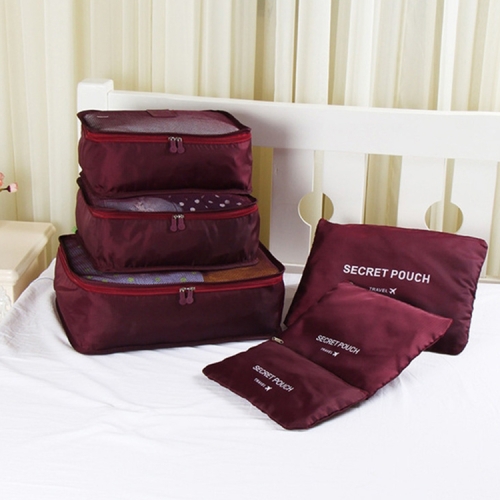 

30 Sets Oxford Cloth Travel Mesh Bag Luggage Organizer Cube Clothing Organiser (1 Set=6 PCS)(Wine red)