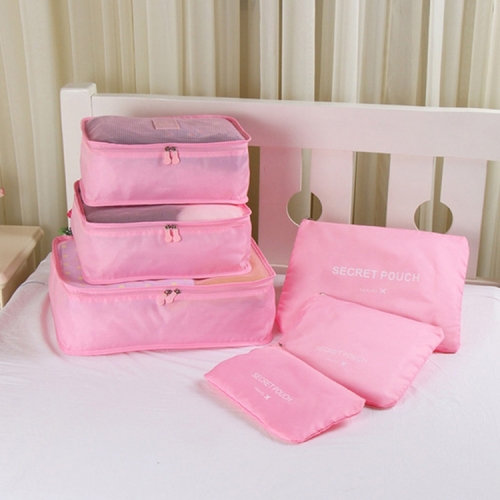 

30 Sets Oxford Cloth Travel Mesh Bag Luggage Organizer Cube Clothing Organiser (1 Set=6 PCS)(Pink)