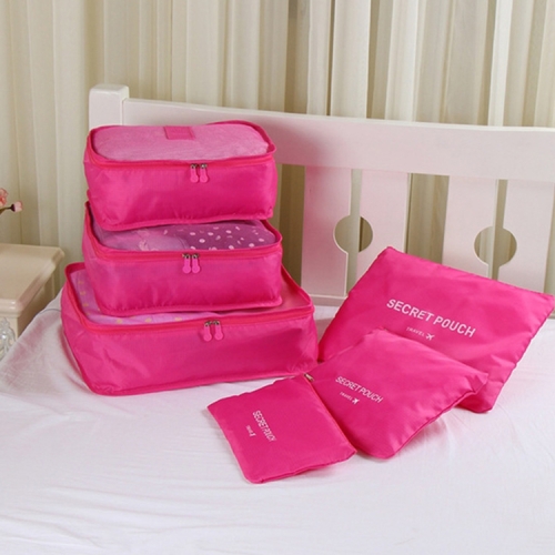 

30 Sets Oxford Cloth Travel Mesh Bag Luggage Organizer Cube Clothing Organiser (1 Set=6 PCS)(Rose red)