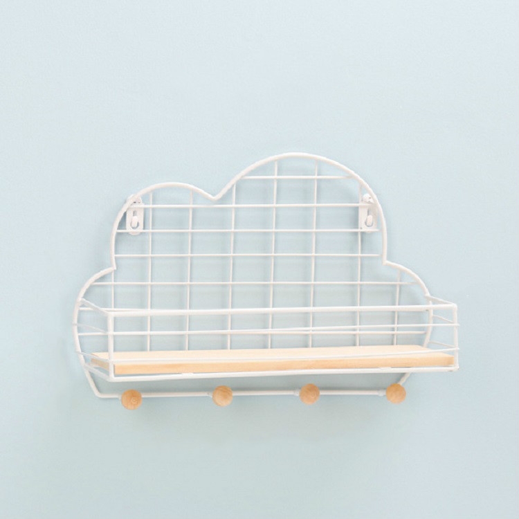 Wrought Iron Grid Cloud Shaped Wall Mounted Shelf Wood Board Home Decoration Hook Rack(White) 
Wrought Iron Grid Cloud Shaped Wall Mounted Shelf Wood Board Home Decoration Hook Rack(White)