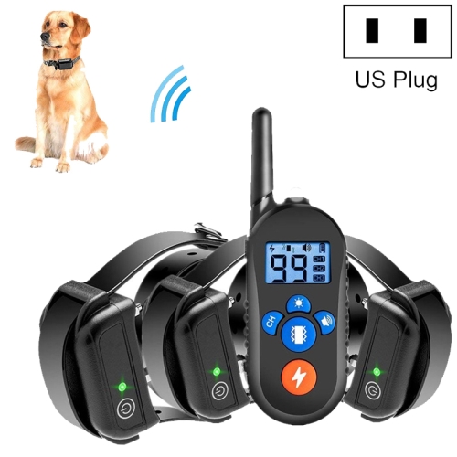 

800m Remote Control Electric Shock Bark Stopper Vibration Warning Pet Supplies Electronic Waterproof Collar Dog Training Device, Style:556-3(US Plug)