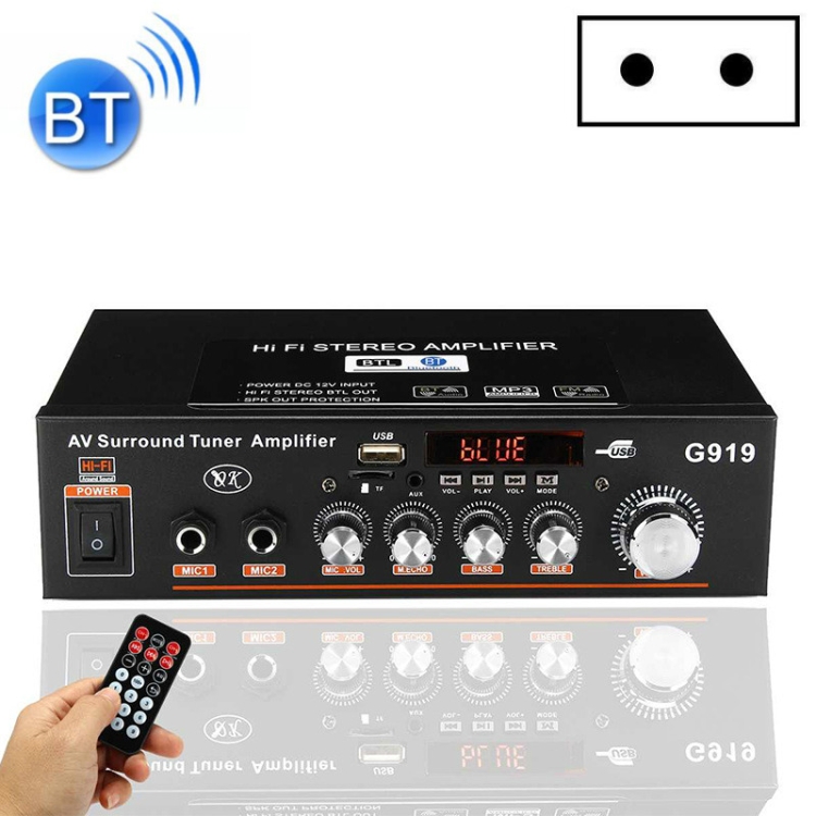G919 Smart Digital Power Amplifier Built-in Bluetooth / USB/ SD/ FM Mini Power Amplifier, EU Plug
G919 Smart Digital Power Amplifier Built-in Bluetooth / USB/ SD/ FM Mini Power Amplifier, EU Plug