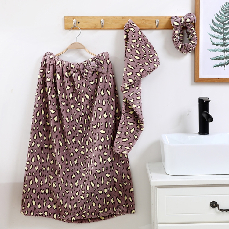 Coral Fleece Multifunctional Bath Towel Leopard Element Thickened Absorbent Bath Skirt Bow Hair Ring+Shower Cap, Size:10x20cm(Leopard Purple)
Coral Fleece Multifunctional Bath Towel Leopard Element Thickened Absorbent Bath Skirt Bow Hair Ring+Shower Cap, Size:10x20cm(Leopard Purple)