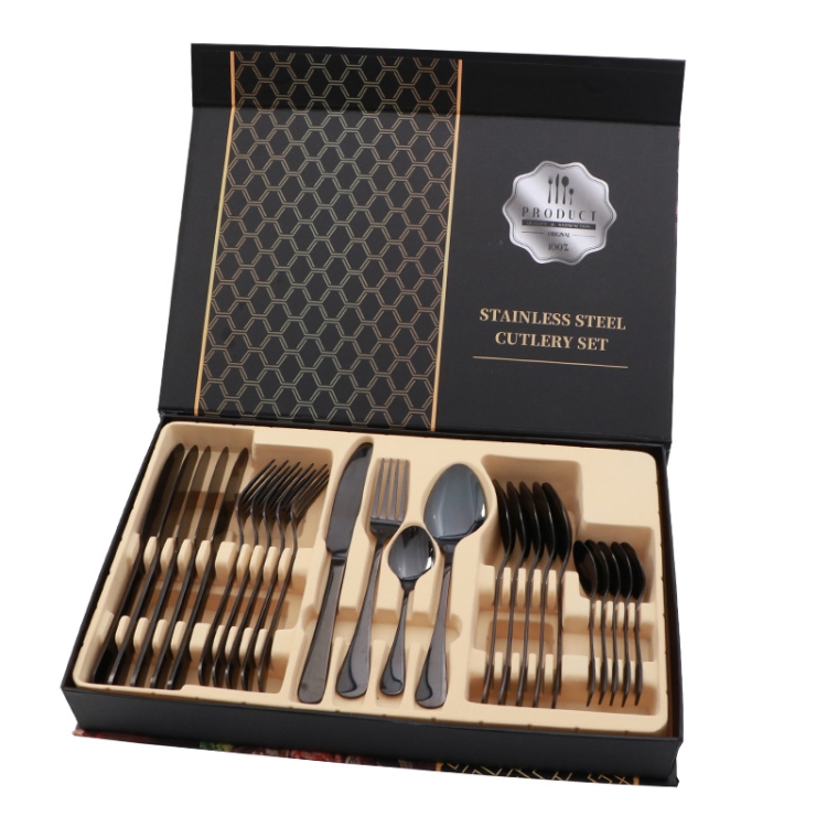 24 in 1 Stainless Steel Tableware Western Steak Cutlery Gift Set, Color: Black
24 in 1 Stainless Steel Tableware Western Steak Cutlery Gift Set, Color: Black