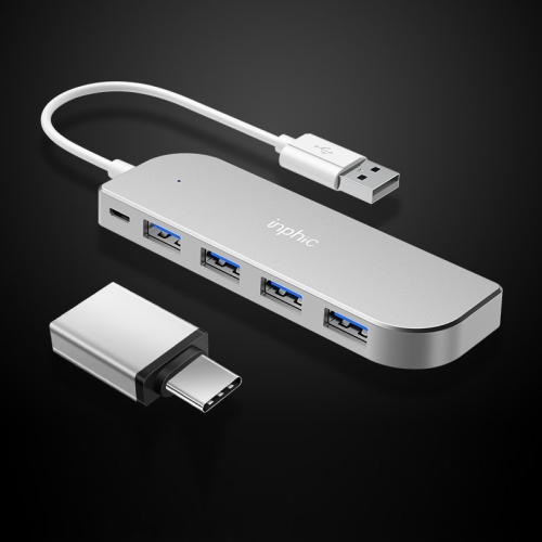 

Inphic H6 Aluminum Alloy USB 2.0 HUB 4 Ports Splitter USB HUB Extender, Number of interfaces: Type-C Adapter + USB 1m