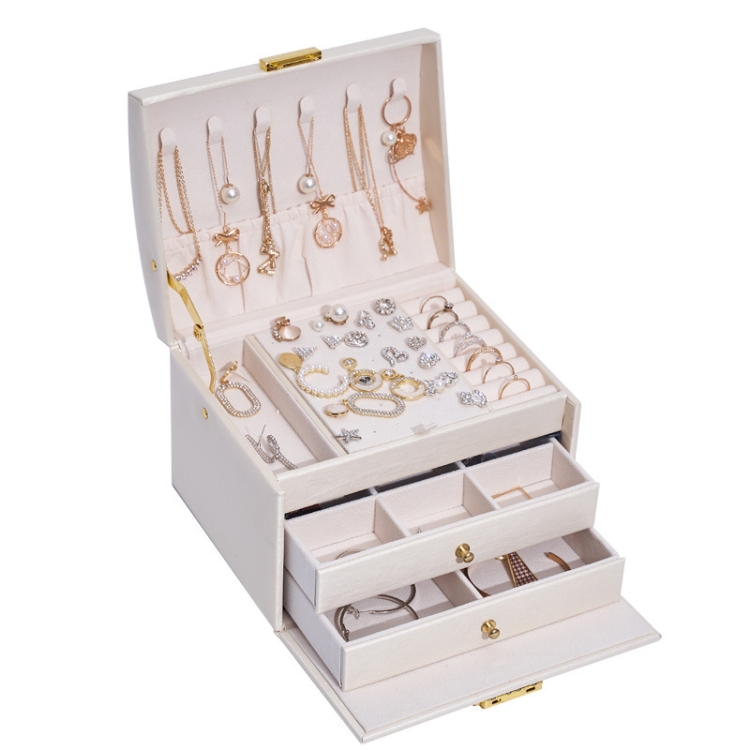 Three-Layer Leather Drawer Type Jewelry Storage Box Earrings Box With Lock(Creamy White)
Three-Layer Leather Drawer Type Jewelry Storage Box Earrings Box With Lock(Creamy White)