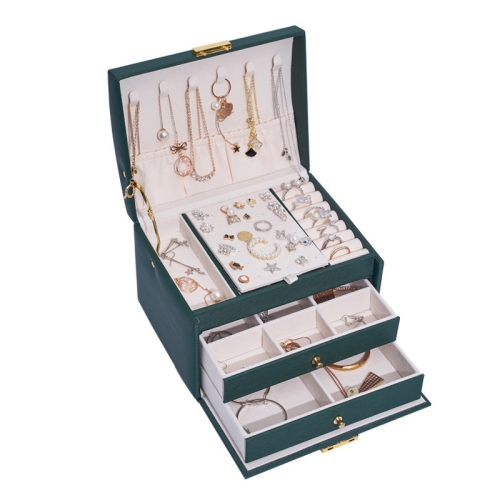 Three-Layer Leather Drawer Type Jewelry Storage Box Earrings Box With Lock(Dark Green)
Three-Layer Leather Drawer Type Jewelry Storage Box Earrings Box With Lock(Dark Green)