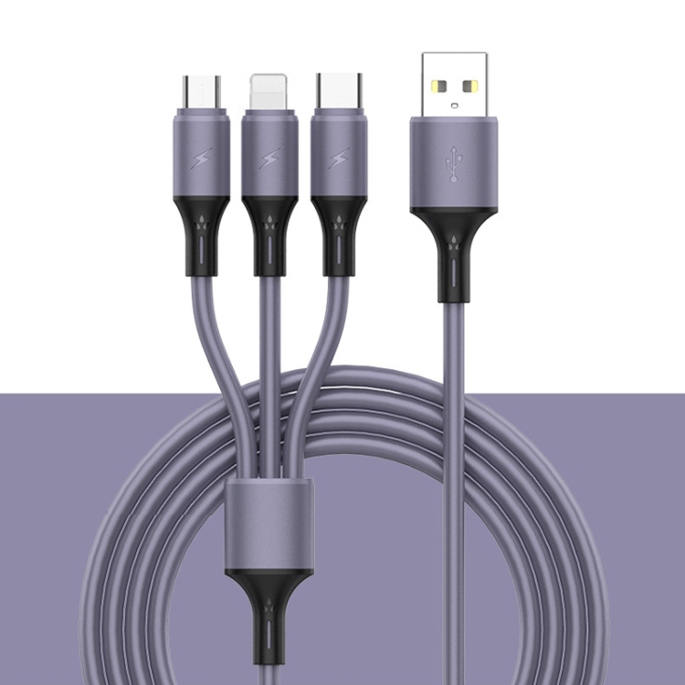 2 PCS ZZ034 USB To 8 Pin + USB-C / Type-C + Micro USB 3 In 1 Fast Charging Cable, Style: Silicone-Purple
2 PCS ZZ034 USB To 8 Pin + USB-C / Type-C + Micro USB 3 In 1 Fast Charging Cable, Style: Silicone-Purple