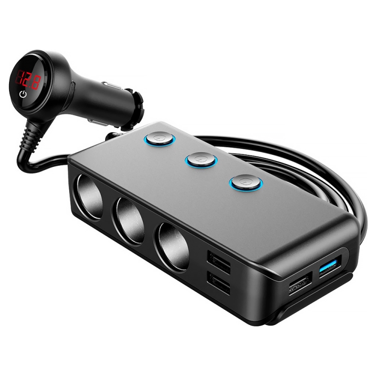 Car Cigarette Lighter Car Charger 3USB Port +1 QC3.0 + 3 Cigarette Lighter Ports + Back Clip Design + LED Display(HC67A)
Car Cigarette Lighter Car Charger 3USB Port +1 QC3.0 + 3 Cigarette Lighter Ports + Back Clip Design + LED Display(HC67A)