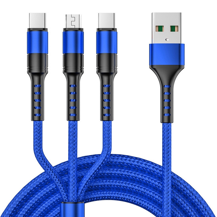 3 in 1 USB to Dual Type-C + Micro USB Quick Charging Sync Data Cable, Output: 5A (Blue)
3 in 1 USB to Dual Type-C + Micro USB Quick Charging Sync Data Cable, Output: 5A (Blue)