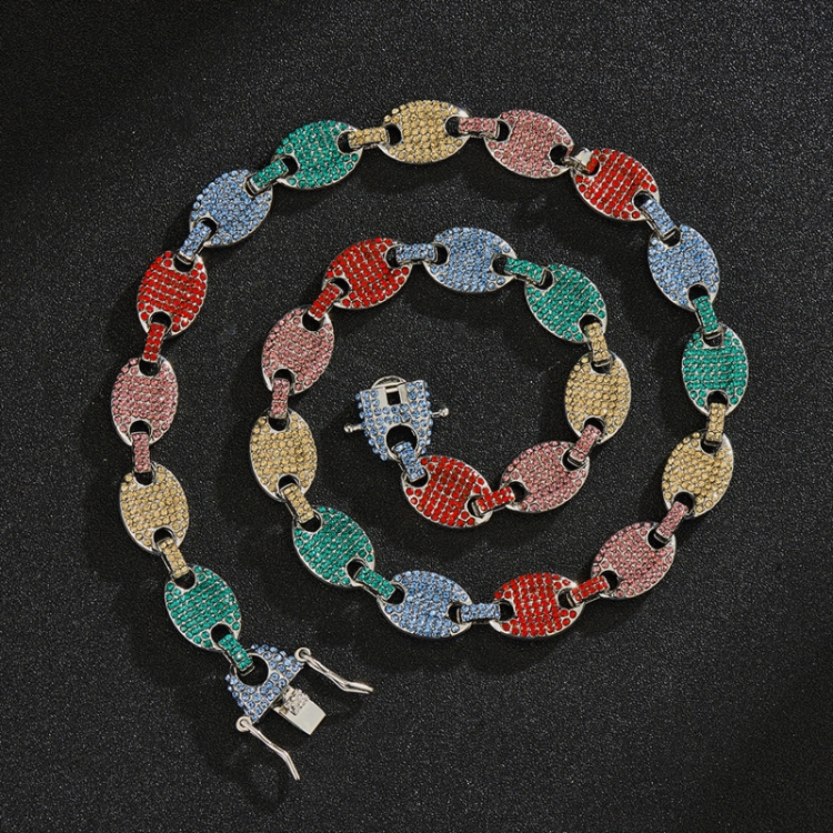 NL012 12mm Pig Nose Coffee Bean Hip Hop Necklace, Size: 8 Inches (Silver Colorful Diamond)
NL012 12mm Pig Nose Coffee Bean Hip Hop Necklace, Size: 8 Inches (Silver Colorful Diamond)