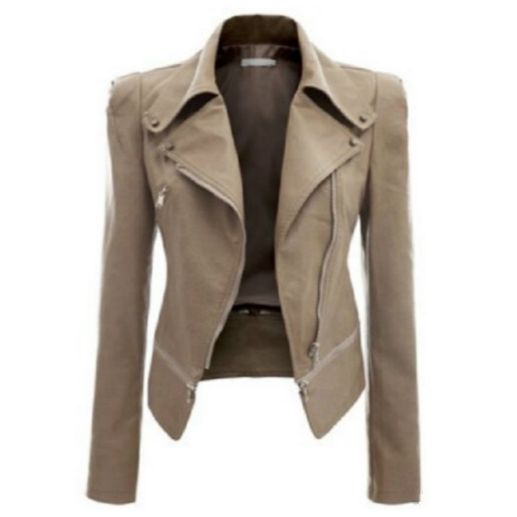 Autumn and Winter Women Motorcycle Jacket Zipper Two Wear Leather, Size:4XL(Khaki)
Autumn and Winter Women Motorcycle Jacket Zipper Two Wear Leather, Size:4XL(Khaki)