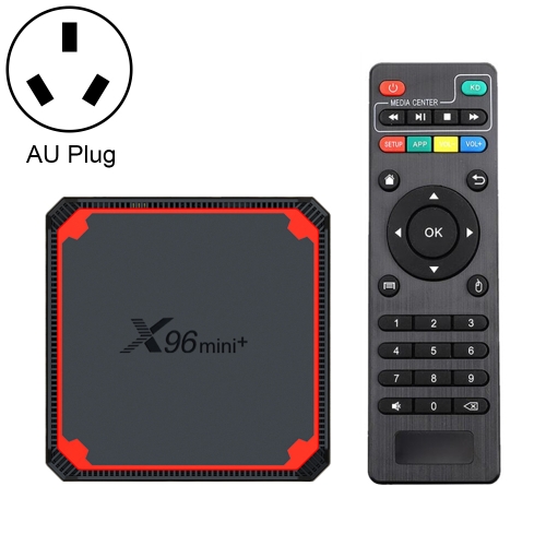 

X96 mini+ 4K Smart TV BOX Android 9.0 Media Player wtih Remote Control, Amlogic S905W4 Quad Core ARM Cortex A53 up to 1.2GHz, RAM: 2GB, ROM: 16GB, 2.4G/5G WiFi, HDMI, TF Card, RJ45, AU Plug