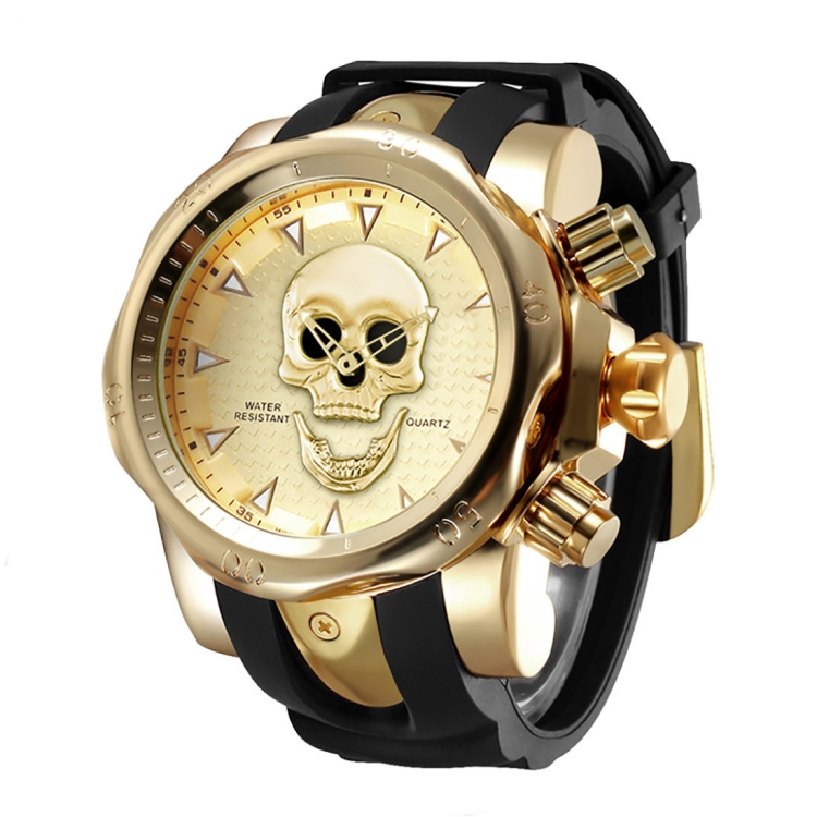 1660 Shock Resistant Fashionable & Casual Style Quartz Business Sport Wrist Watch with Rubber Band & Alloy Case with Skull Shaped Watch for Men (Gold)
1660 Shock Resistant Fashionable & Casual Style Quartz Business Sport Wrist Watch with Rubber Band & Alloy Case with Skull Shaped Watch for Men (Gold)