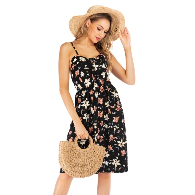 Sexy Floral Suspender Skirt Female Flower Print Dress Big Swing Skirt Female (Color:Black Size:S)
Sexy Floral Suspender Skirt Female Flower Print Dress Big Swing Skirt Female (Color:Black Size:S)