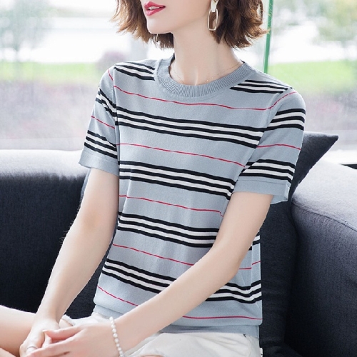 Ice Silk Short-sleeved T-shirt Striped Pullover Knitted Bottoming Shirt (Color:Black Blue Size:Free Size)
Ice Silk Short-sleeved T-shirt Striped Pullover Knitted Bottoming Shirt (Color:Black Blue Size:Free Size)