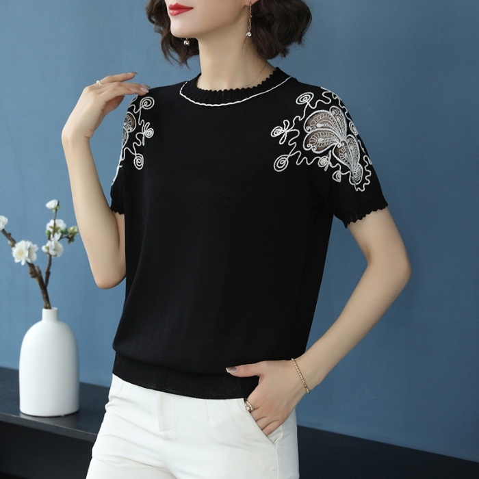 Summer Short-sleeved T-shirt Knitted Loose Ice Silk Bottoming Shirt (Color:Black Size:Free Size)
Summer Short-sleeved T-shirt Knitted Loose Ice Silk Bottoming Shirt (Color:Black Size:Free Size)