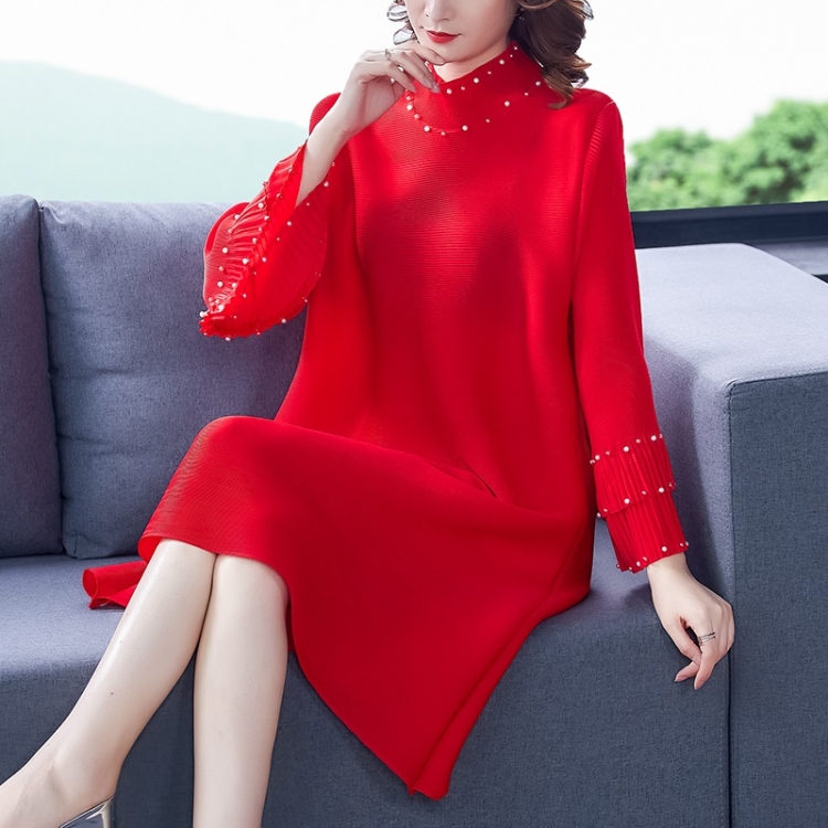 High-neck Pleated Flared Sleeves Beaded Slimming Dress A-line Dress Skirt (Color:红色 Size:Free Size)
High-neck Pleated Flared Sleeves Beaded Slimming Dress A-line Dress Skirt (Color:红色 Size:Free Size)