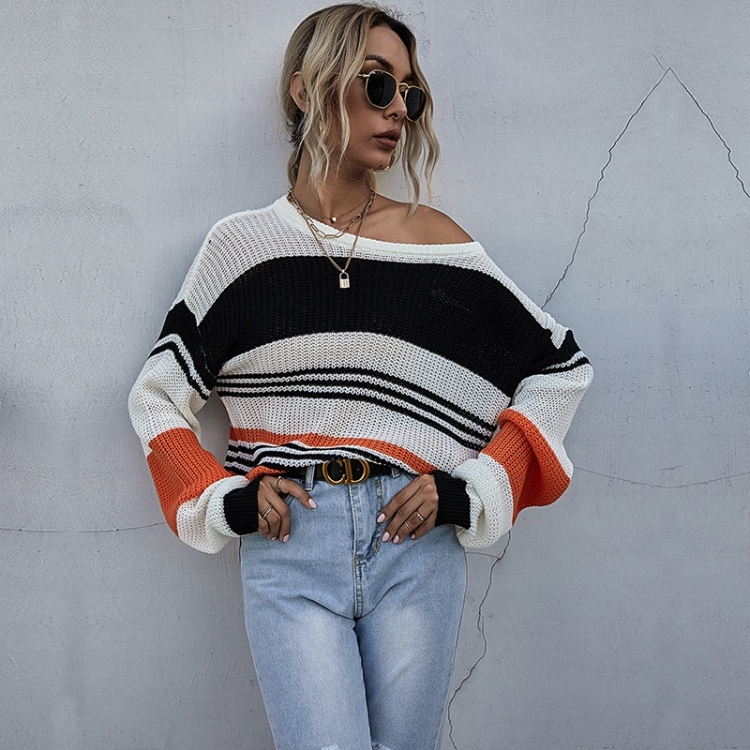 Three-color Stitching Striped Sweater Loose Casual Sweater (Color:Orange Size:S)
Three-color Stitching Striped Sweater Loose Casual Sweater (Color:Orange Size:S)