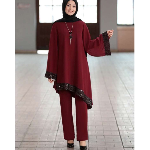 Women Ethnic Style Muslim Irregular Bead Splicing Top Pants Suit (Color:Wine Red Size:M)
Women Ethnic Style Muslim Irregular Bead Splicing Top Pants Suit (Color:Wine Red Size:M)