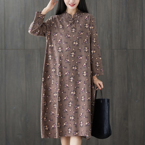 Floral Cotton And Linen Plus Size Retro Mid-length Dress (Color:Coffee Size:XL)
Floral Cotton And Linen Plus Size Retro Mid-length Dress (Color:Coffee Size:XL)