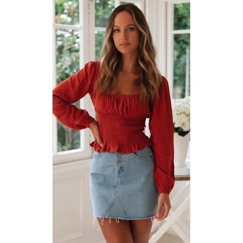 Square Collar Ruffled Lantern Long Sleeve Waist Chiffon Shirt Top (Color:Red Size:M)
Square Collar Ruffled Lantern Long Sleeve Waist Chiffon Shirt Top (Color:Red Size:M)