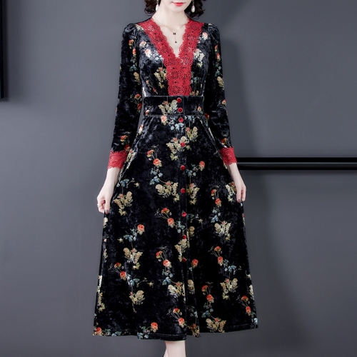 Retro Flower Silk Velvet Lace Stitching Mid-length Dress (Color:As Show Size:M)
Retro Flower Silk Velvet Lace Stitching Mid-length Dress (Color:As Show Size:M)