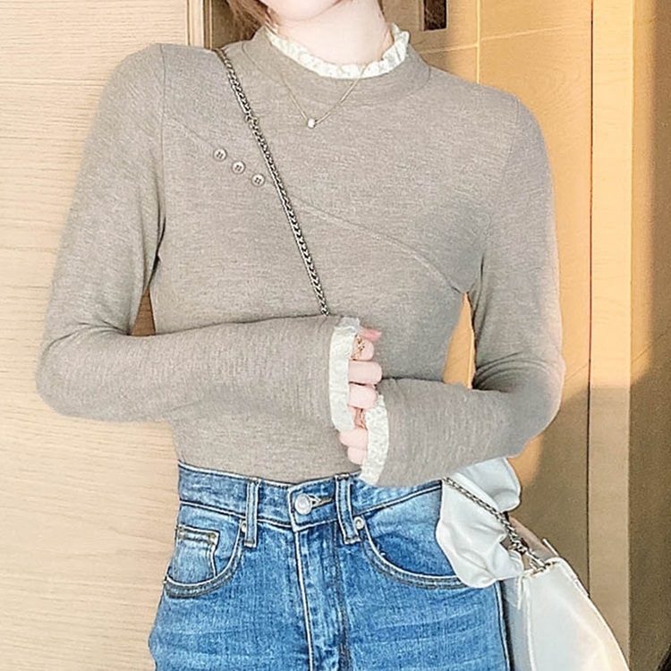 Ladies Fungus Lace Stitching Half-high Neck Sanded Base Shirt (Color:Light Gray Size:XXL)
Ladies Fungus Lace Stitching Half-high Neck Sanded Base Shirt (Color:Light Gray Size:XXL)