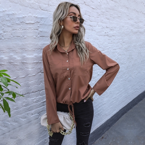 Women Casual Solid Color Lapel Lace Up Single Breasted Shirt (Color:Brown Size:XL)
Women Casual Solid Color Lapel Lace Up Single Breasted Shirt (Color:Brown Size:XL)