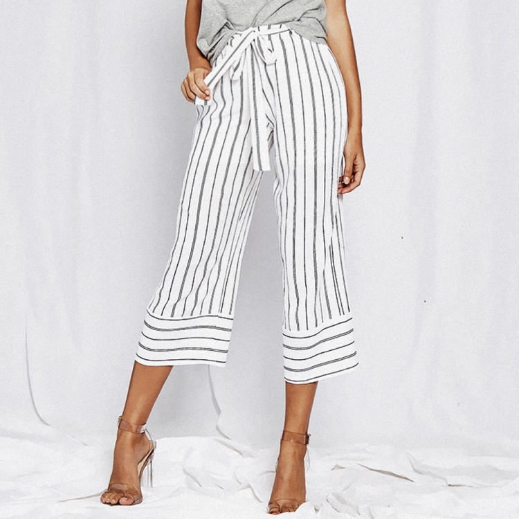 Women Lacing Loose Vertical Stripes Casual Trousers Wide-leg Straight Pants (Color:White Size:XL)
Women Lacing Loose Vertical Stripes Casual Trousers Wide-leg Straight Pants (Color:White Size:XL)