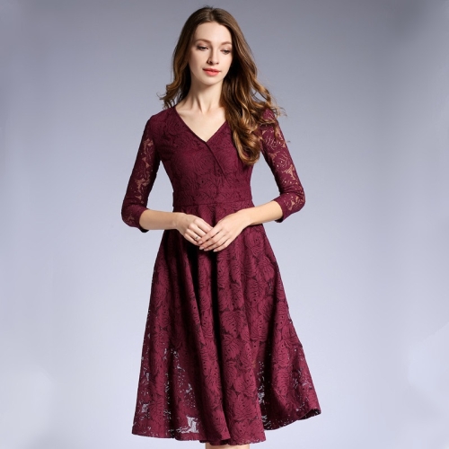 Spring V-neck Mid-length Swing-skirted Long-sleeved Lace Dress for Ladies (Color:Wine Red Size:L)
Spring V-neck Mid-length Swing-skirted Long-sleeved Lace Dress for Ladies (Color:Wine Red Size:L)