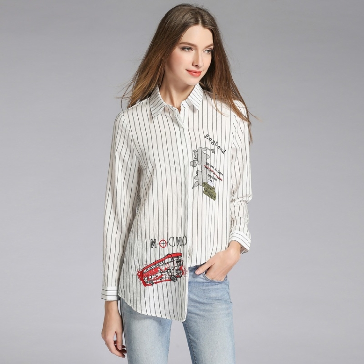 Women Fashion Embroidered Striped Shirt Casual Long Sleeves (Color:As Show Size:S)
Women Fashion Embroidered Striped Shirt Casual Long Sleeves (Color:As Show Size:S)